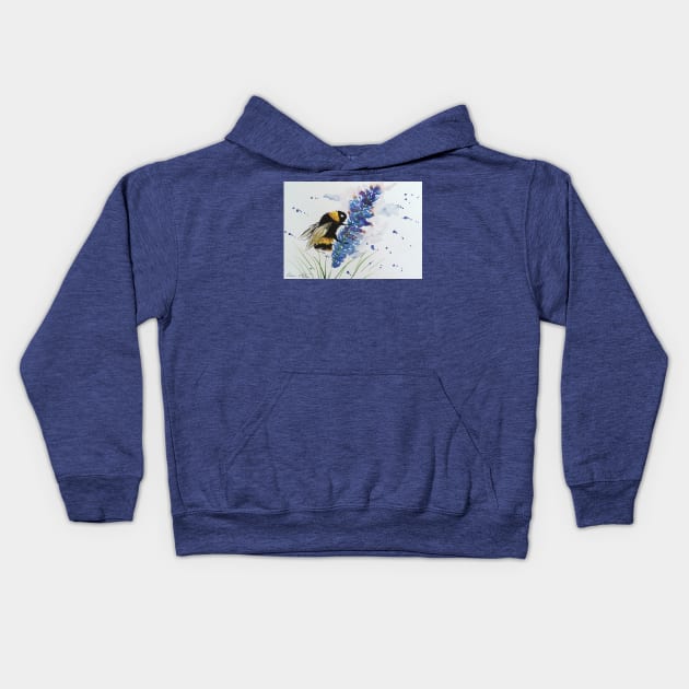 Bumble bee and Blue Lavender Kids Hoodie by Casimirasquirkyart